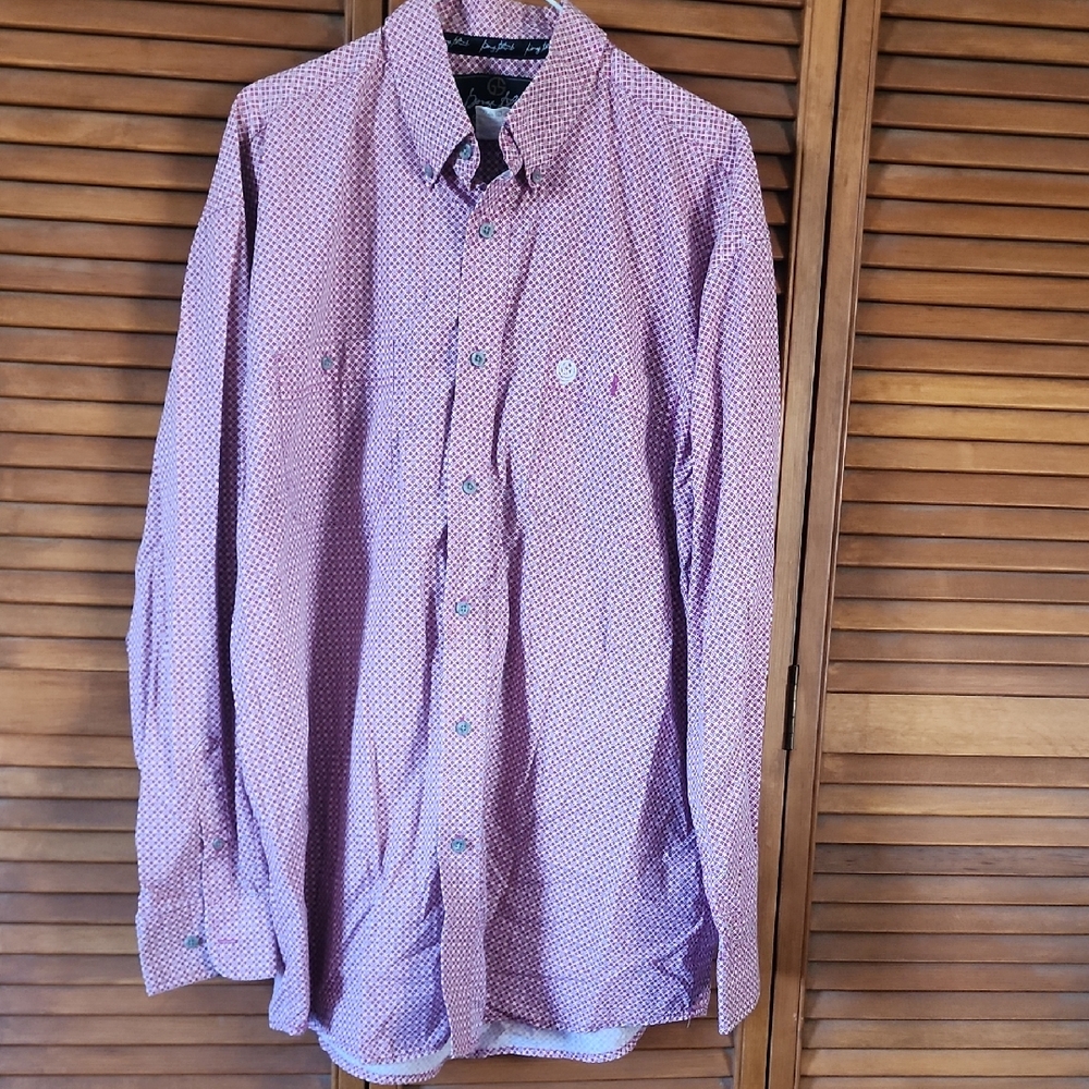 Wrangler Men's Red and White Geometric Button Down Shirt